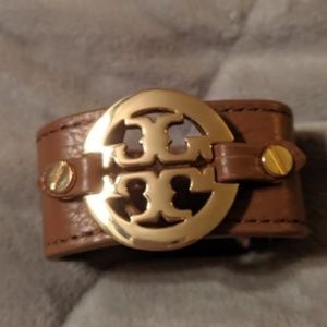 Tory Burch brown leather cuff bracelet